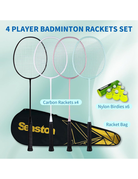 Conjunto de 4 Raquetas de Bádminton Senston YP-1100 - Fibra de Carbono, 90g Conjunto de 4 Raquetas de Bádminton Senston YP-1100 - Fibra de Carbono, 90g