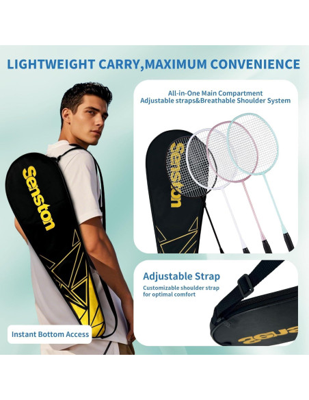 Conjunto de 4 Raquetas de Bádminton Senston YP-1100 - Fibra de Carbono, 90g Conjunto de 4 Raquetas de Bádminton Senston YP-1100 - Fibra de Carbono, 90g