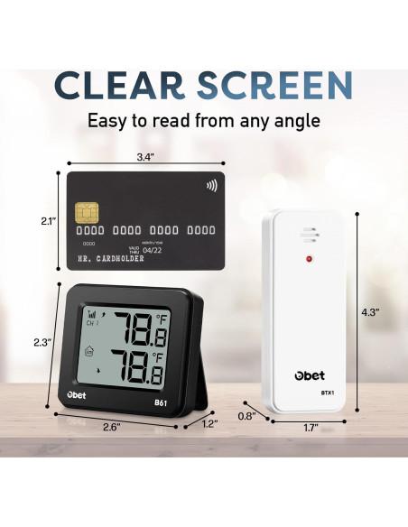 Termómetro Inalámbrico Interior Exterior OBET B61 150m Negro