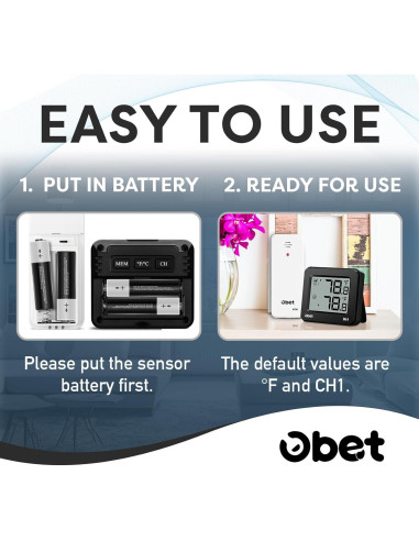 Termómetro Inalámbrico Interior Exterior OBET B61 150m Negro