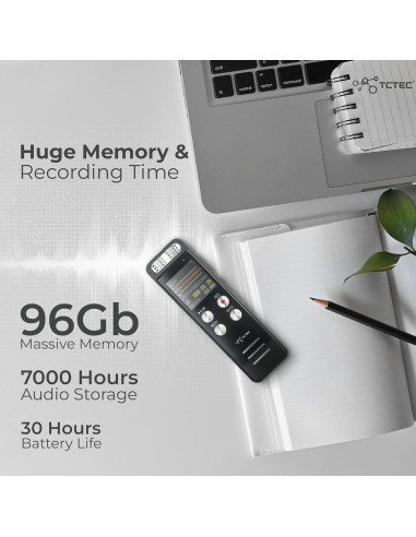 Grabadora de Voz Digital TCTEC 96GB con Reducción de Ruido