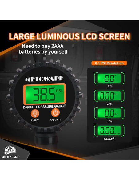 Medidor de Presión de Neumáticos Digital METOWARE 0-250 PSI