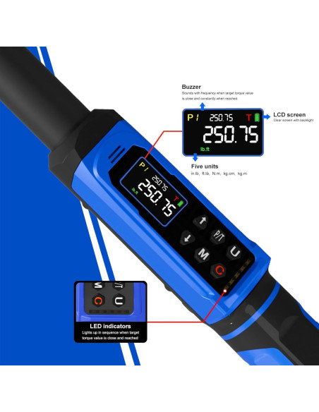 Llave de Torque Digital PUIBERS 1/2" 5-340Nm Alta Precisión