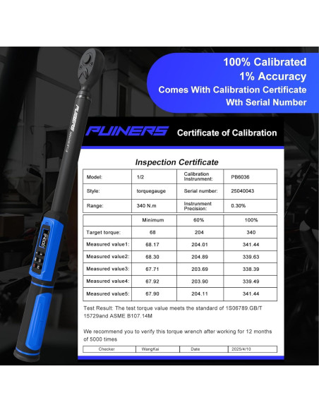 Llave de Torque Digital PUIBERS 1/2" 5-340Nm Alta Precisión