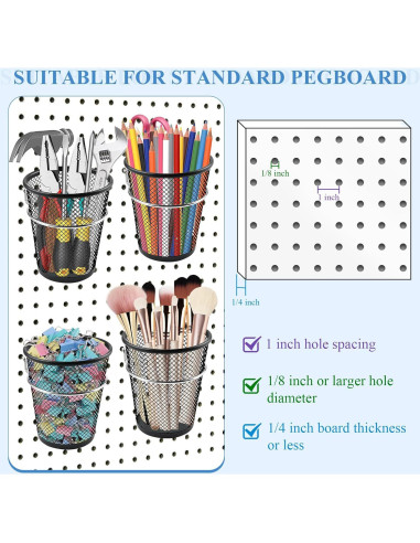 Organizador de Tazas para Tablero Perforado Milkary 6 Ganchos