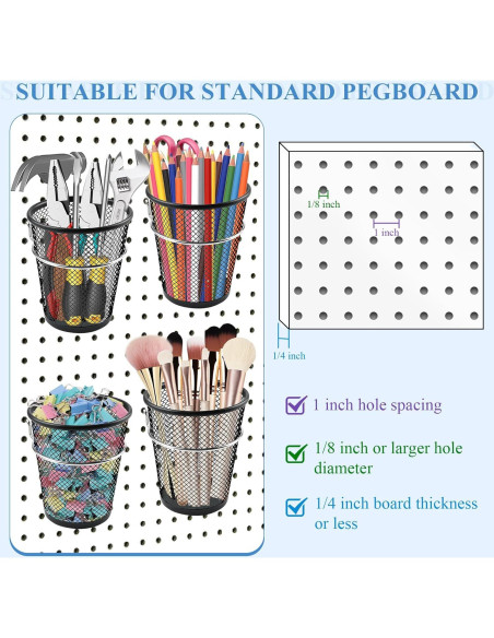 Organizador de Tazas para Tablero Perforado Milkary 6 Ganchos