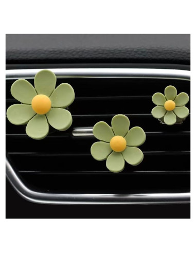 6 Clips Decorativos de Flor Margarita Verde para Auto