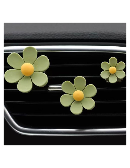 6 Clips Decorativos de Flor Margarita Verde para Auto