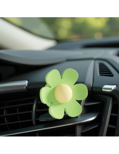 6 Clips Decorativos de Flor Margarita Verde para Auto