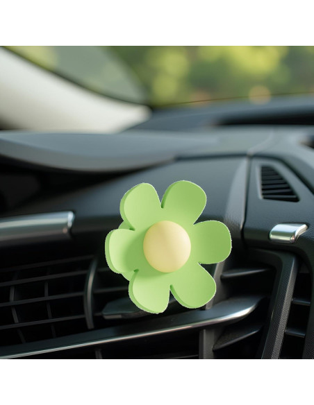 6 Clips Decorativos de Flor Margarita Verde para Auto