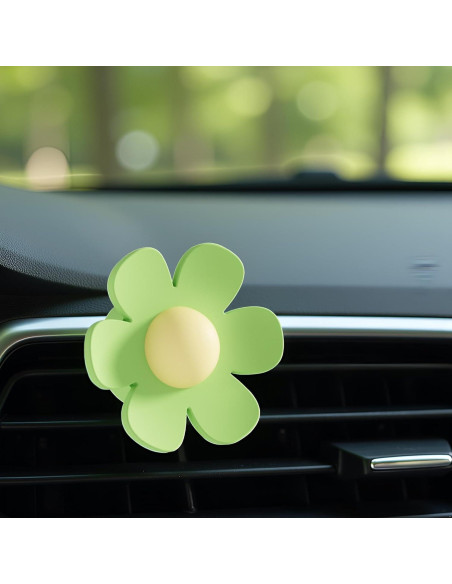 6 Clips Decorativos de Flor Margarita Verde para Auto