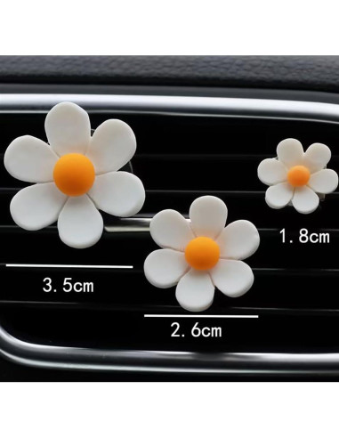 6 Clips Decorativos de Flor Margarita Verde para Auto