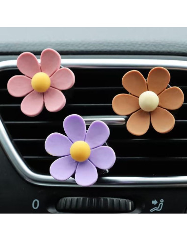 6 Clips Decorativos de Flor Margarita Verde para Auto