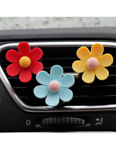 6 Clips Decorativos de Flor Margarita Verde para Auto
