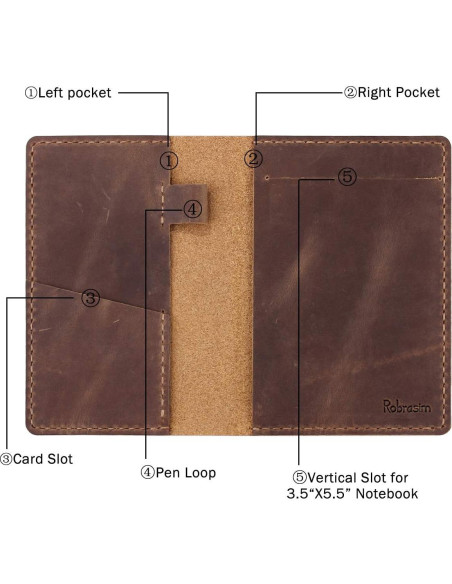 Cubierta de Diario de Cuero Robrasim Mini 8.9x14 cm Marrón