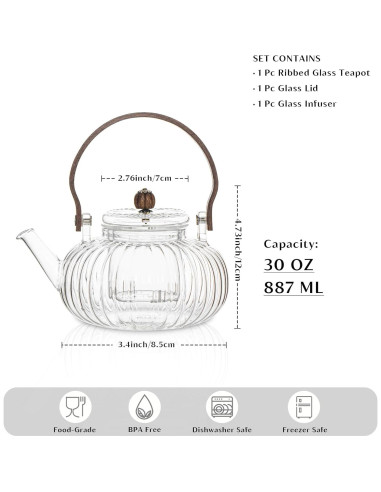 Tetera de Vidrio INSETLAN 1000ml con Infusor y Tapa