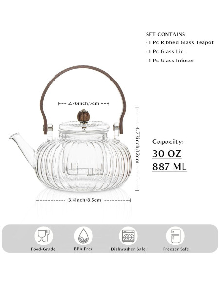 Tetera de Vidrio INSETLAN 1000ml con Infusor y Tapa