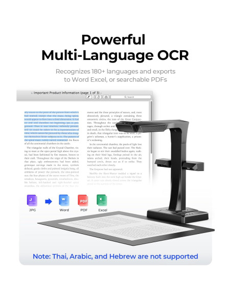 Escáner de libros CZUR ET MAX 38MP A3 USB HDMI OCR