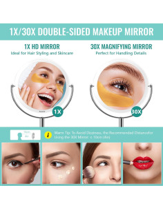 Espejo de Aumento 1X/30X Auxmir Redondo 30 cm para Maquillaje 2