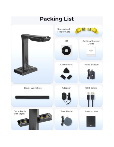 Escáner de libros CZUR ET MAX 38MP A3 USB HDMI OCR