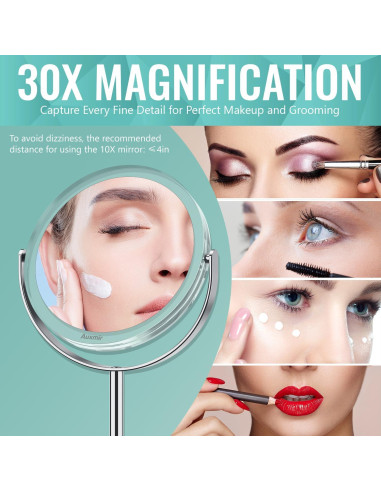Espejo de Aumento 1X/30X Auxmir Redondo 30 cm para Maquillaje