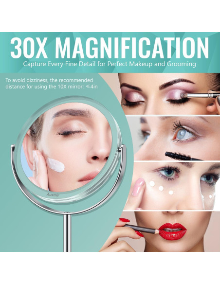 Espejo de Aumento 1X/30X Auxmir Redondo 30 cm para Maquillaje