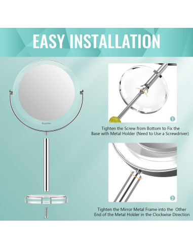 Espejo de Aumento 1X/30X Auxmir Redondo 30 cm para Maquillaje