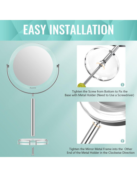 Espejo de Aumento 1X/30X Auxmir Redondo 30 cm para Maquillaje