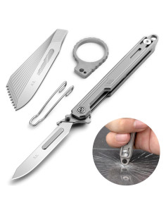 Cuchillo Plegable OLITANS T022 con Rompe Cristales y 10 Hojas