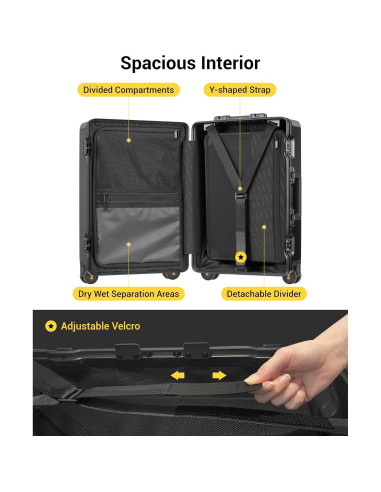 Maleta Sin Cremallera LEVEL8 20 Pulgadas Negro con Aluminio