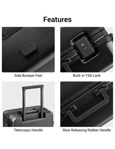 Maleta Sin Cremallera LEVEL8 20 Pulgadas Negro con Aluminio