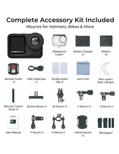 Cámara de acción Icefox i7 4K 60FPS 30MP con estuche