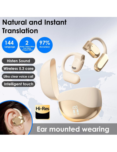 Auriculares Traductores AI Genérico 144 Idiomas Bluetooth Caqui