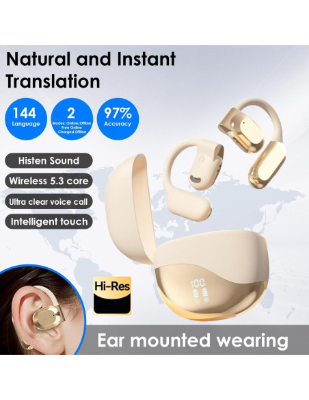 Auriculares Traductores AI Genérico 144 Idiomas Bluetooth Caqui