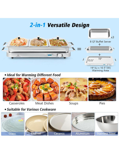 Calentador Eléctrico Buffet ARLIME 450W 8QT Acero Inoxidable