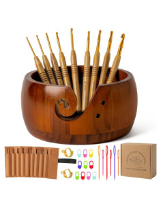 Conjunto de Soporte para Ovillos de Hilo WATINC - Cuenco de Madera con 9 Ganchos y Marcadores