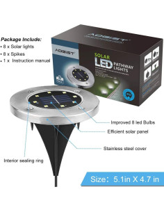 Luces Solares Aogist 8 LED Impermeables para Jardín 2