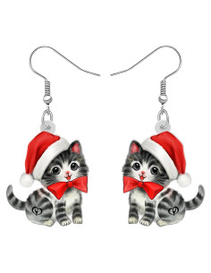 Aretes de Gato con Gorros de Santa TIZURO Joyería Navidad