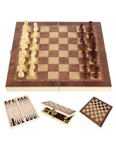 Juego de Ajedrez 3 en 1 DUBSTAR Plegable de Madera 43x43 cm