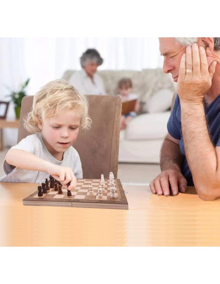 Juego de Ajedrez 3 en 1 DUBSTAR Plegable de Madera 43x43 cm