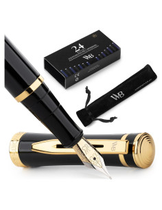 Pluma Fuente Wordsworth & Black, Punta Media 18K, Negro Dorado
