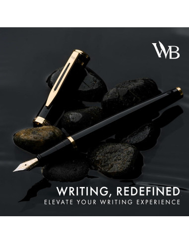 Pluma Fuente Wordsworth & Black, Punta Media 18K, Negro Dorado