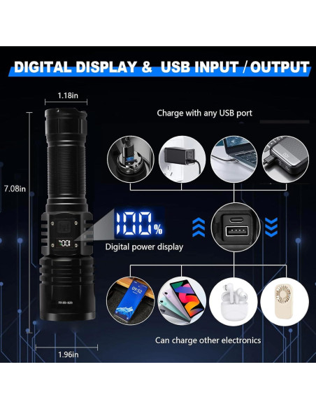 Linterna LED recargable GZG-SD188 1000000 lúmenes IPX7