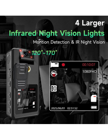 Cámara Corporal Wevoor A53 HD 1296P 64GB Visión Nocturna