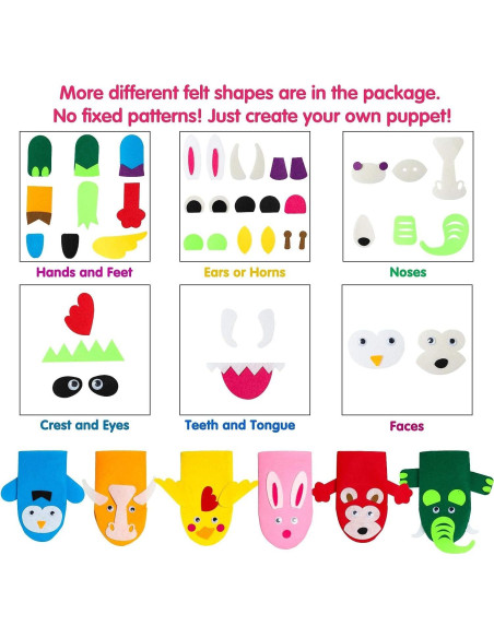 Kit de Marionetas de Mano WATINC 6 Piezas Fieltro DIY Animales