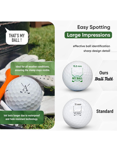 Sello de Pelota de Golf Ball Tatt - Autoinking, 1.9x1.3cm, Impermeable