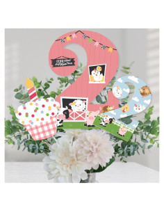 Set de 15 Decoraciones de Mesa Animales de Granja Rosa 2do Cumpleaños