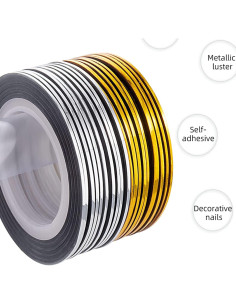 20 Cintas Adhesivas para Uñas Doradas y Plateadas 1mm 2