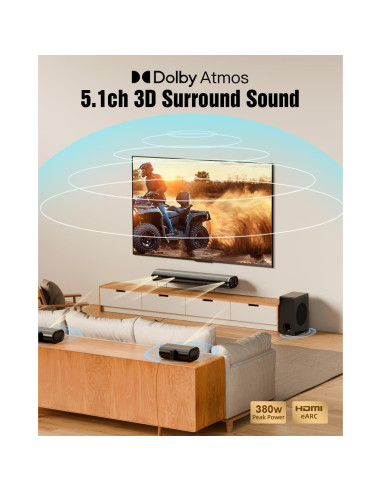 Barra de Sonido Hiwill A51 5.1ch Dolby Atmos con Subwoofer 13.3cm