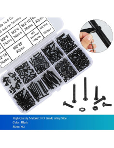 Kit 410 Piezas Tornillos Cabeza Hexagonal M2 Acero 10.9 2